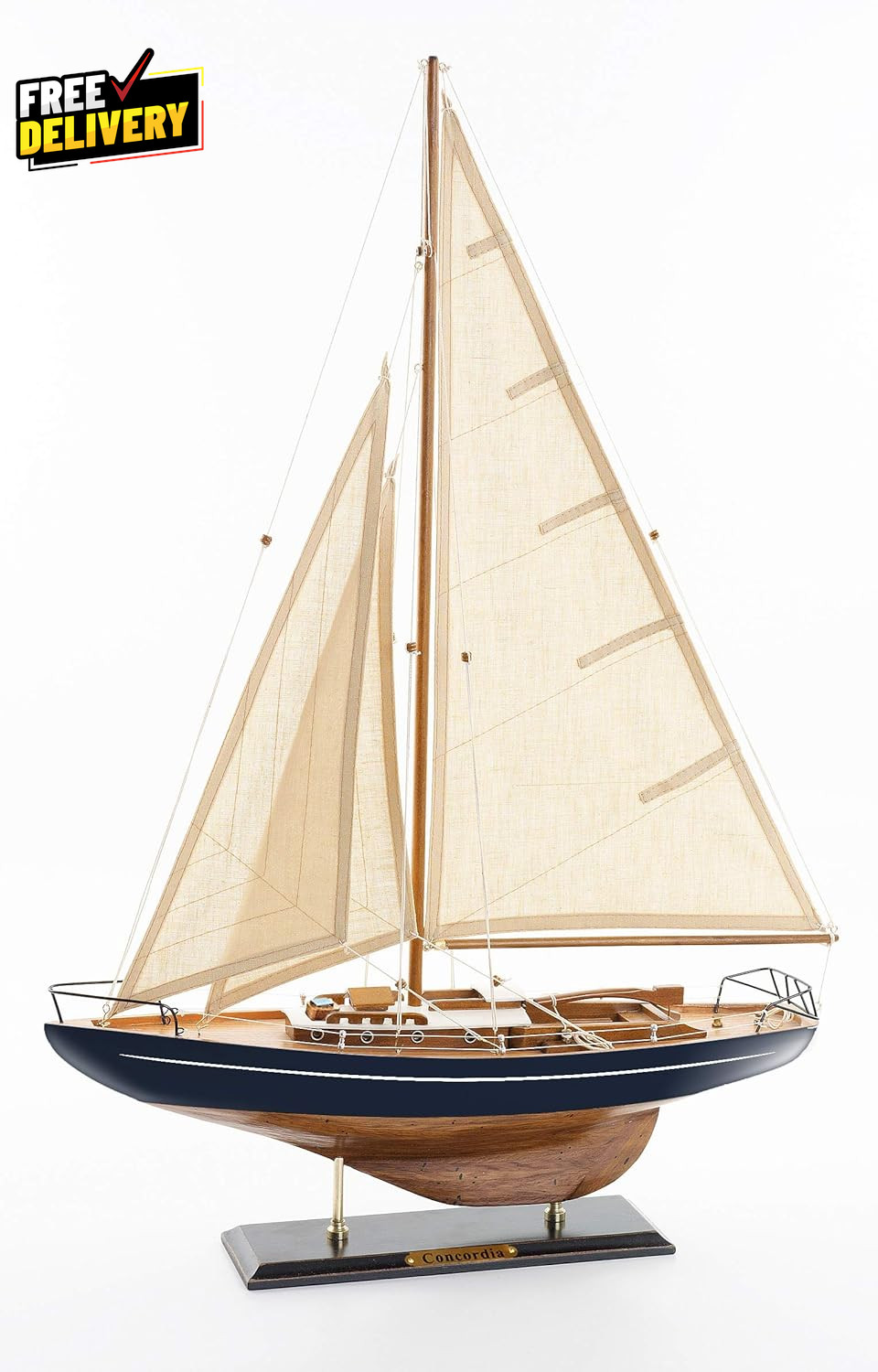 SAILINGSTORY Wooden Sailboat Decor Yacht Model Ship with Antique Finish Navy SAILINGSTORY Wooden Sailboat Decor Yacht Model Ship with Antique Finish Navy