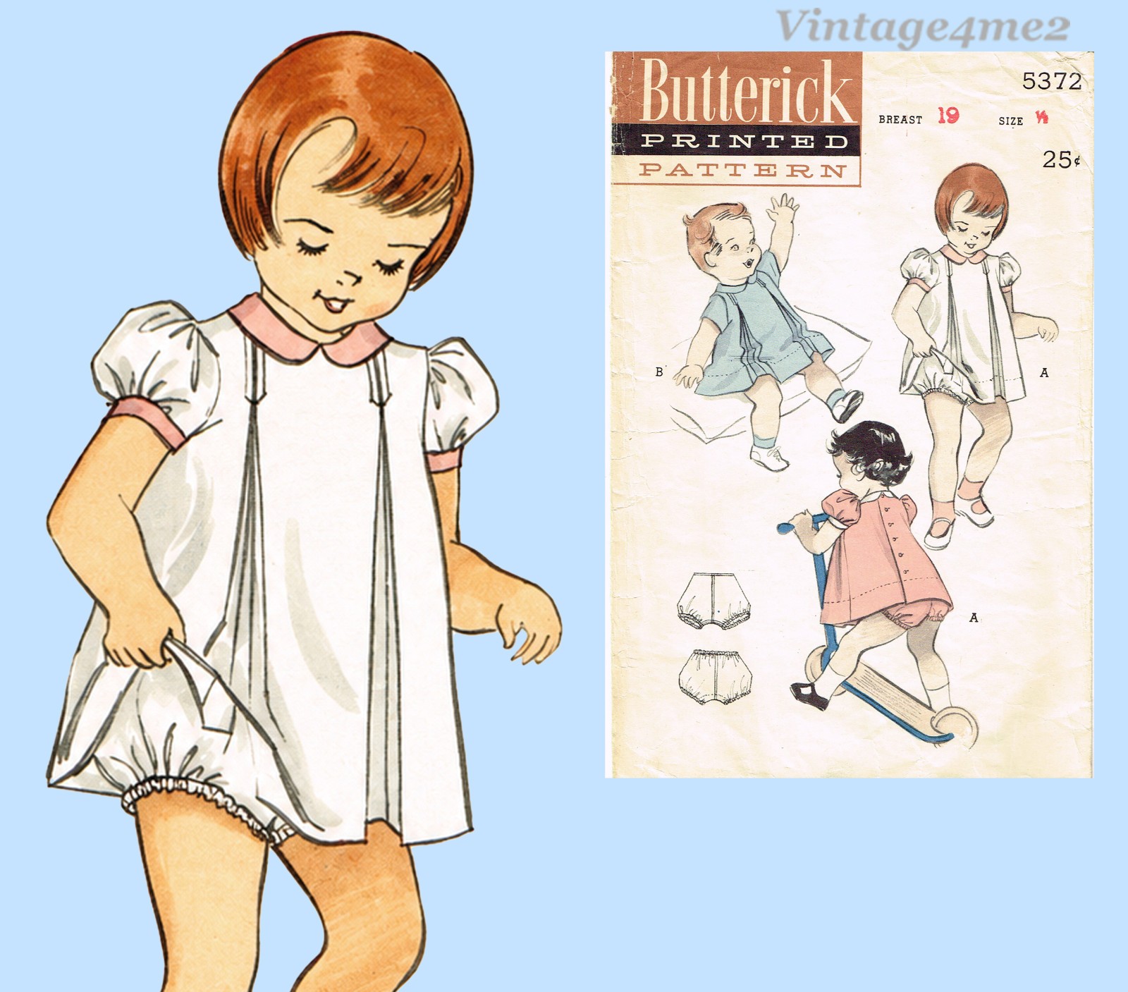V4me2 Outlet 1950s Butterick 5372 Infant Dress Pattern Size 19 inch chest Pleats