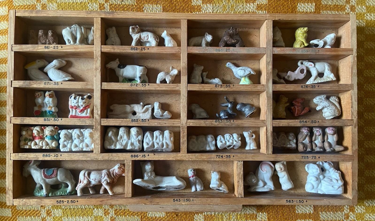 Vintage Wooden Sample Display Cabinet w Animal Miniature Germany Japan Dollhouse