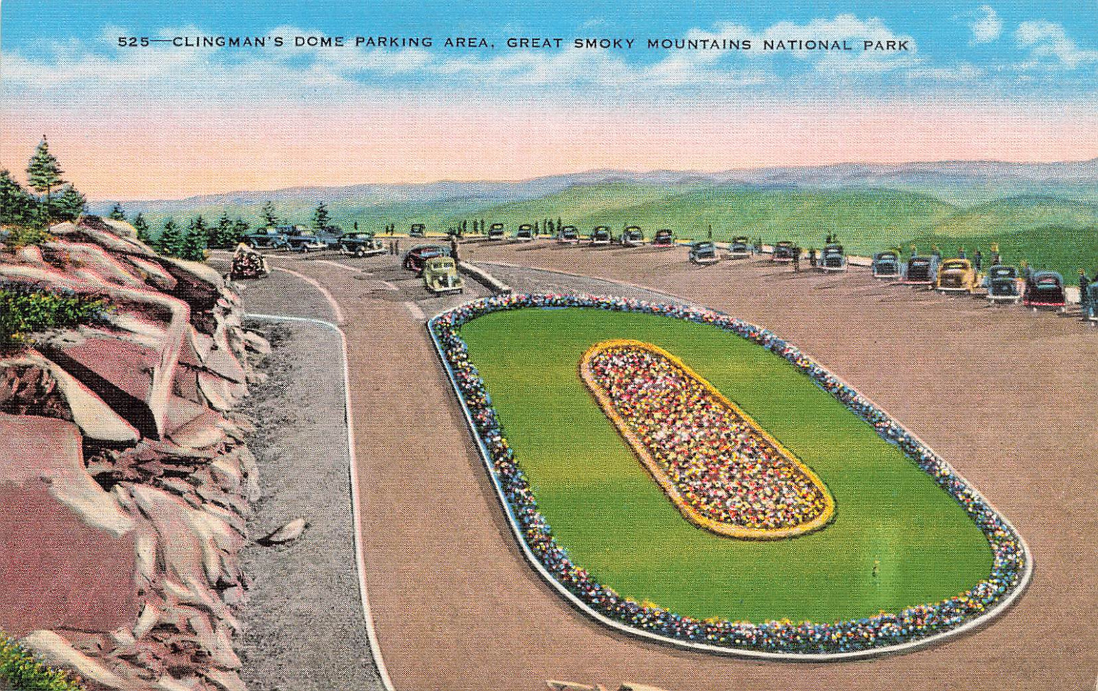 CLINGMAN\'S DOME PARKING LOT POSTCARD GATLINBURG TN TENNESSEE 1930s