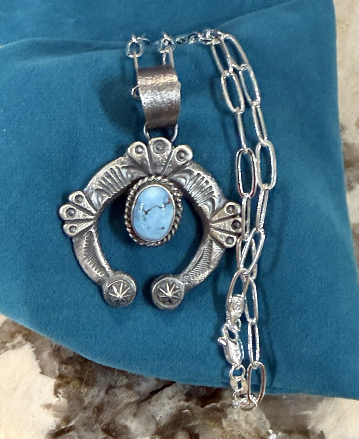 Sand cast  Handmade Sterling Silver Golden Hills Naja Pendant Necklace 22 inches