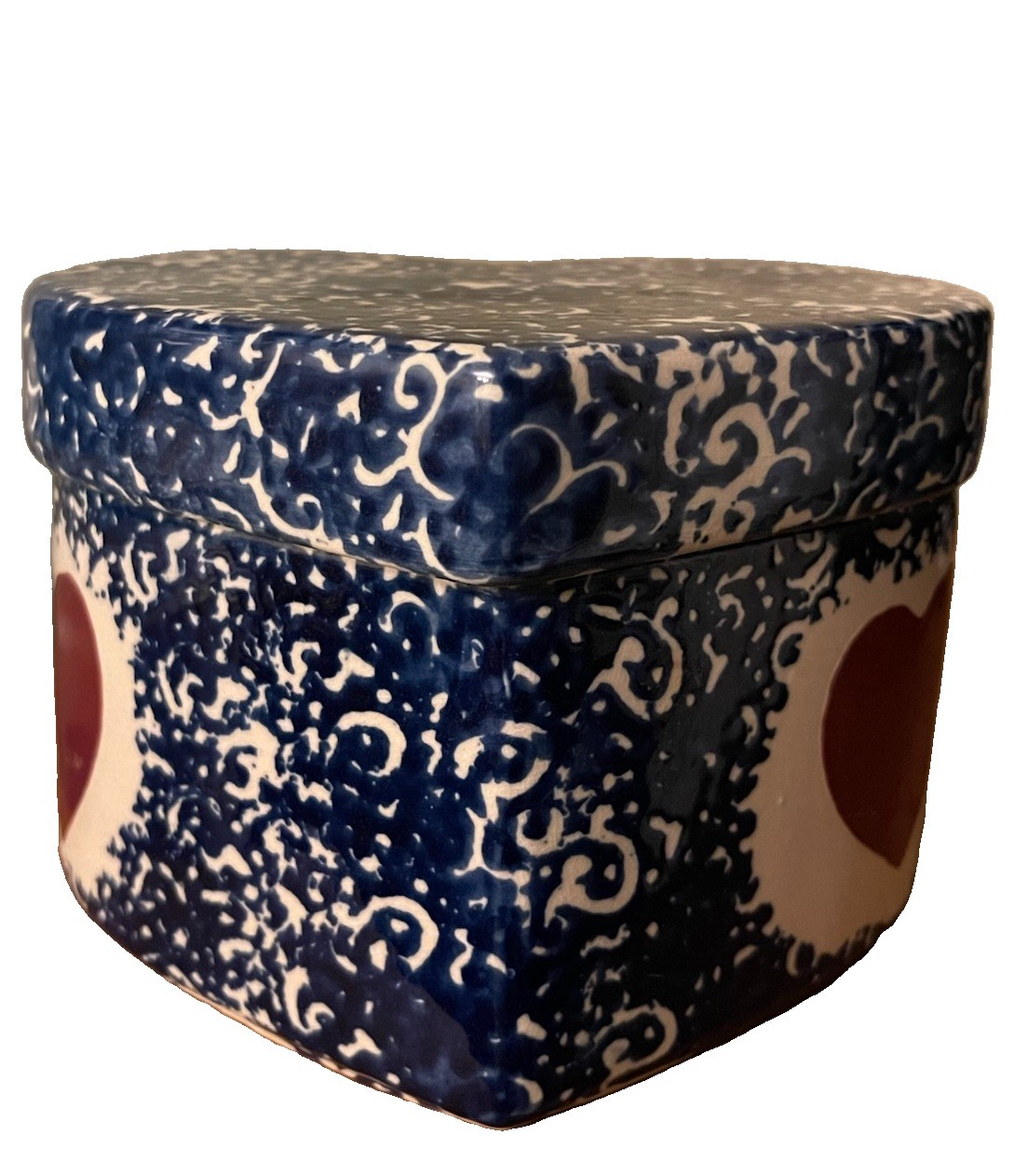 Vintage Blue- And White SpongeWare Trinket Box 