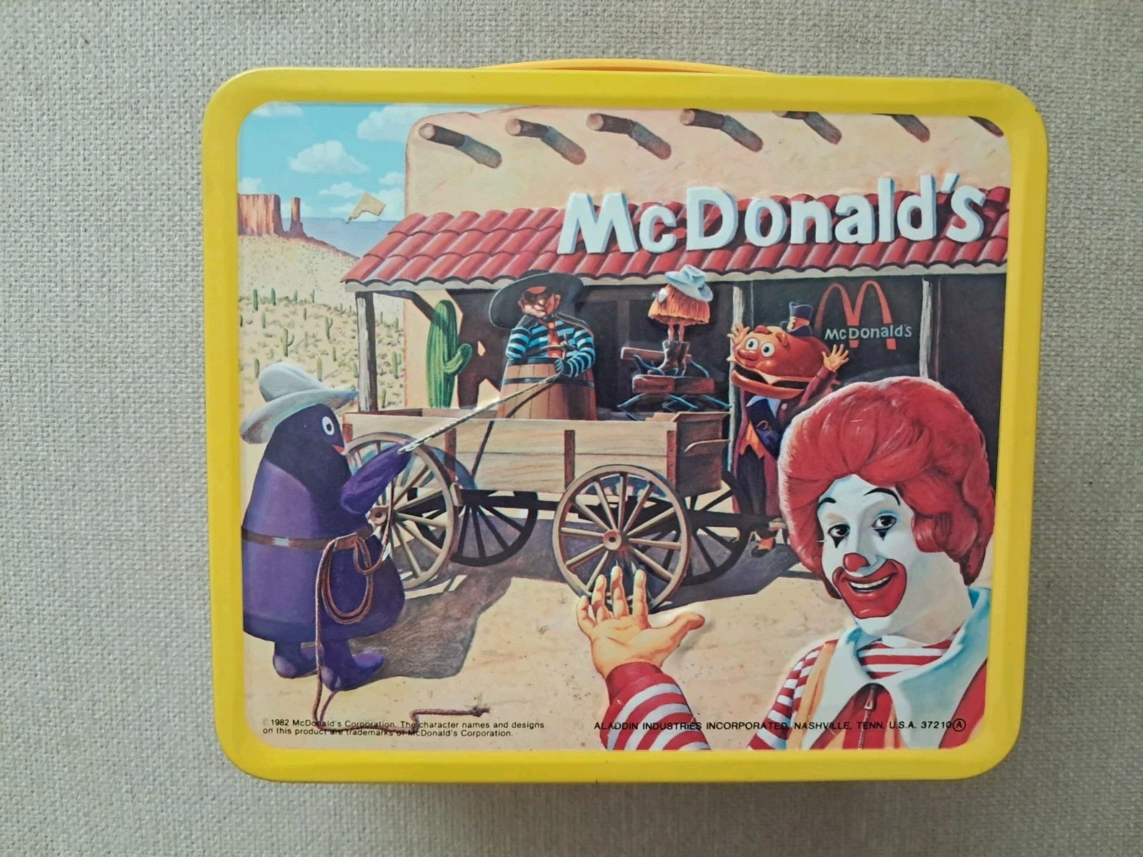 1982 RONALD McDONALD Sheriff Of Cactus Canyon Metal Lunchbox & Thermos w/Paper