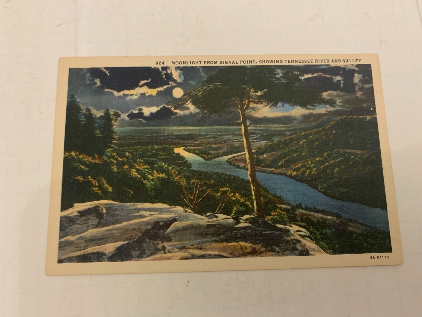 c.1930 Moonlight From Signal Point Tennessee River And Valley Linen Postcard