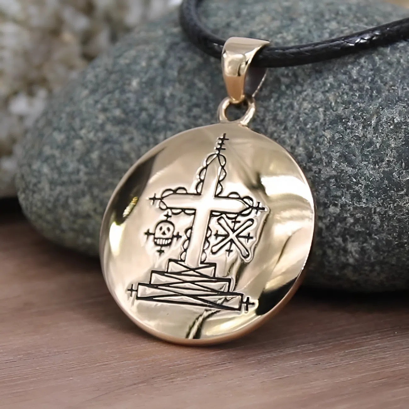 Papa Ghede Necklace - Bronze Voodoo Veve Loa Pendant Vodoun Lwa Talisman Amulet