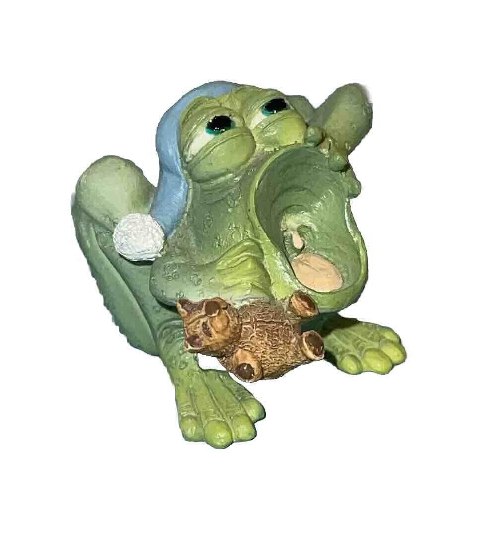 Cute Resin Frog Figurine Sprogz Yawning With Teddy Bear Fun