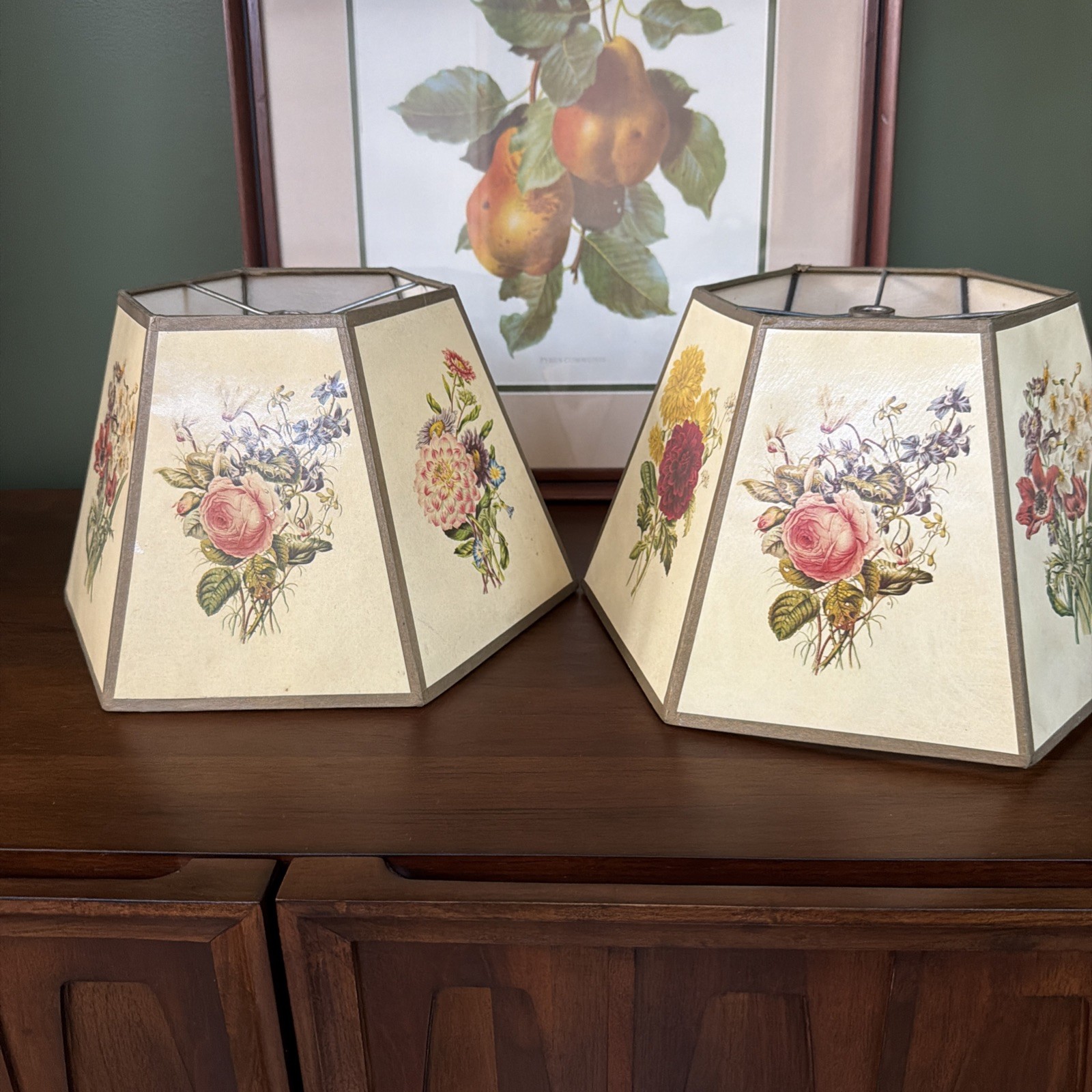 Pair of two vintage 7.5 ” 6-Sided Panel Floral Lamp Shades MCM Cottagecore Pair of two vintage 7.5 ” 6-Sided Panel Floral Lamp Shades MCM Cottagecore