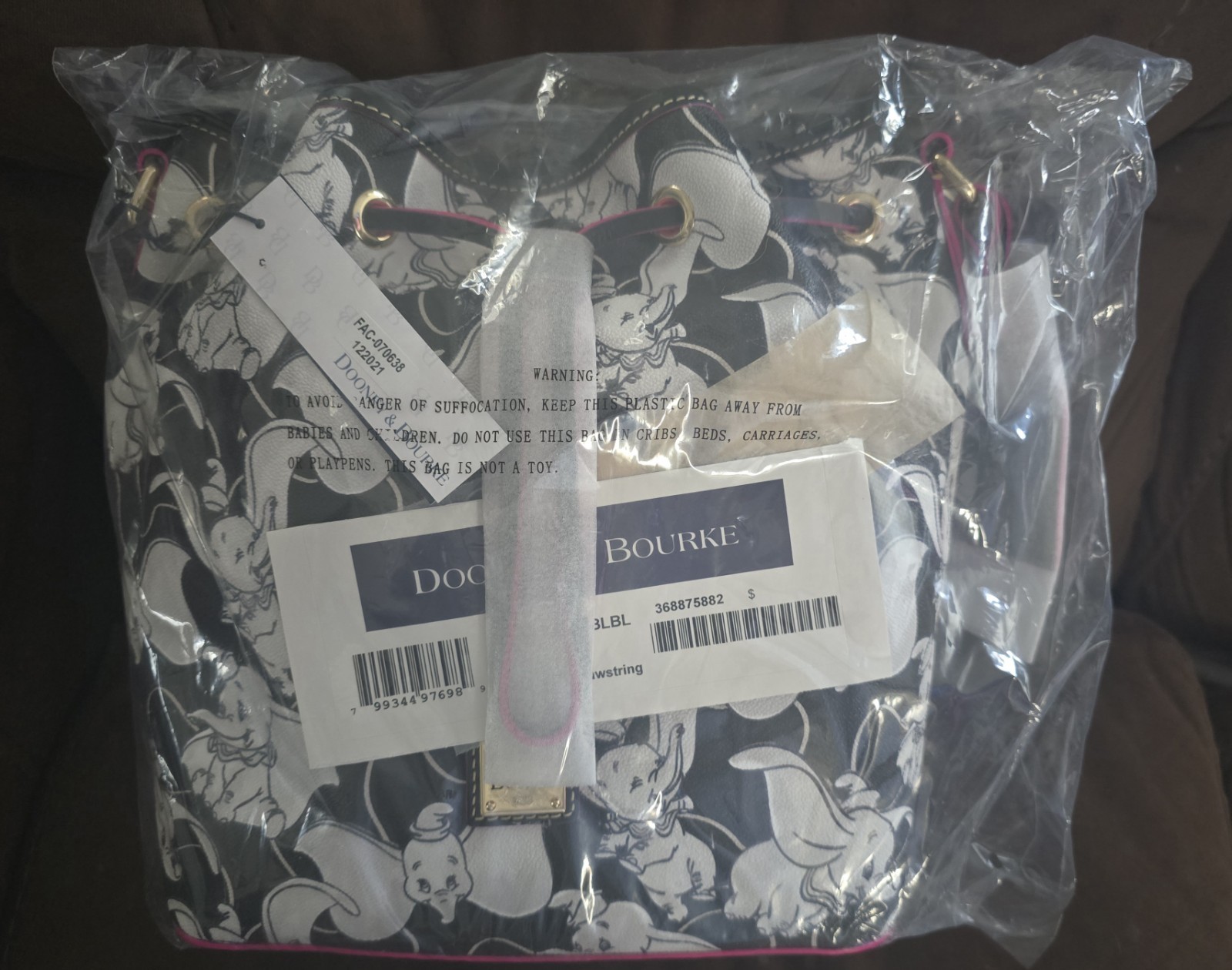 NEW Disney Parks GENUINE Dooney & Bourke DUMBO Drawstring Hobo Bucket Bag