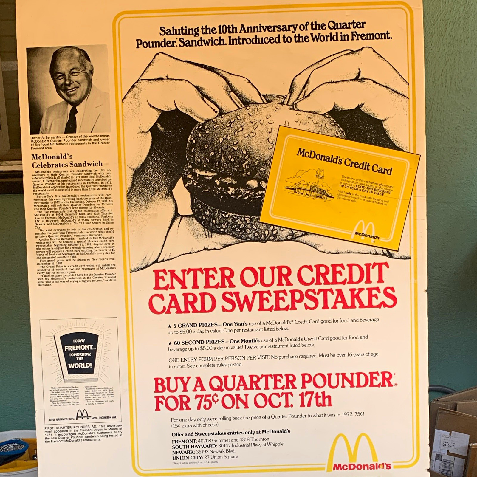 McDonald’s 1982 Quarter Pounder Credit Card Sweepstakes Advertising Poster
