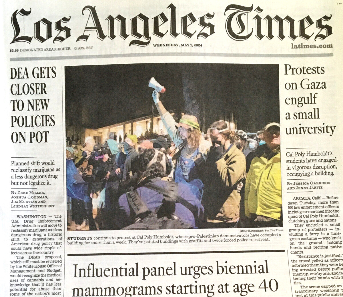 LOS ANGELES TIMES May 1, 2024 CAL POLY HUMBOLDT PRO-PALESTINIAN DEMONSTRATORS