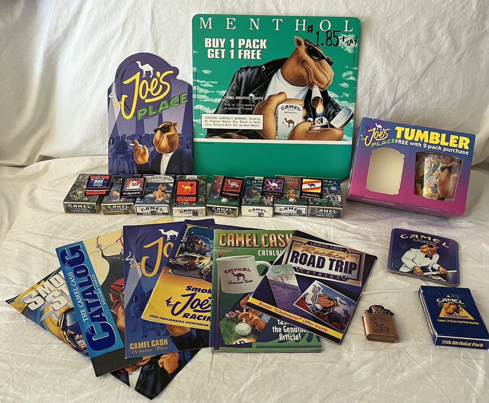 VTG CAMEL LOT: SIGNS, Catalogs ADVERTISING MATCHBOOKS~Miami NEW YORK, Lighter +