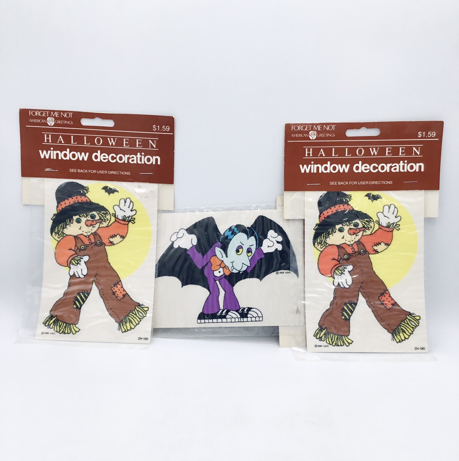 NOS- 1982 American Greetings Halloween Window Decorations Clings Set Of 3- NEW