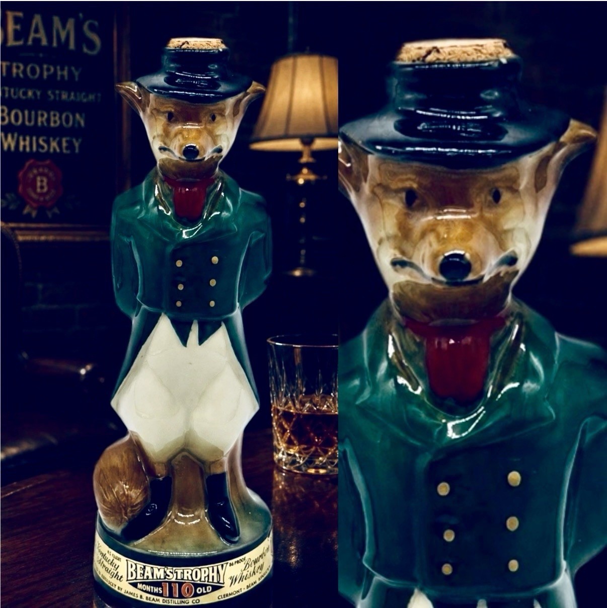 Vtg.1965 Jim Beam Huntsman Gentleman Fox Ceramic Decanter Green Jacket ~READ*