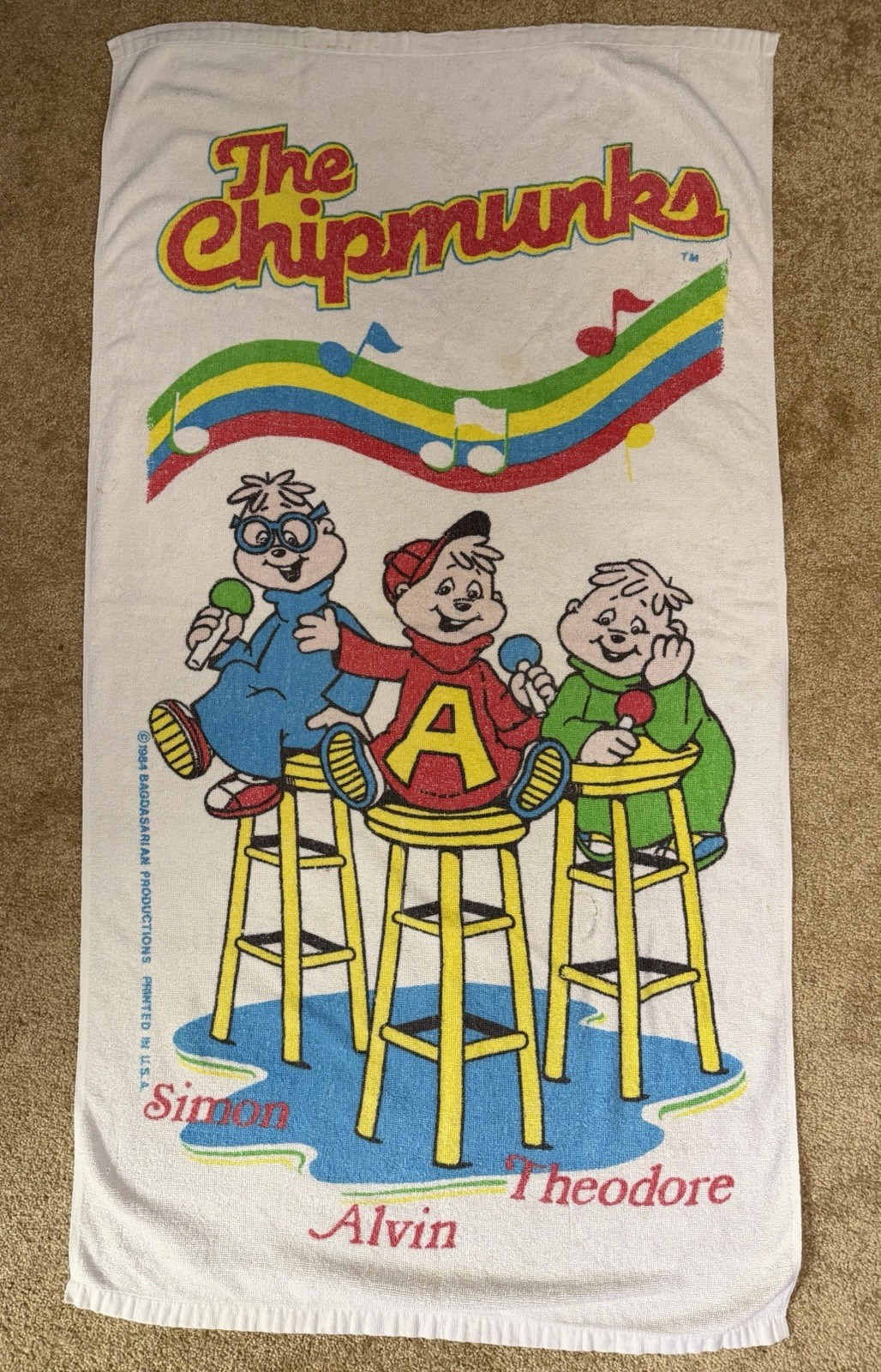 Vintage 1984 The Chipmunks Towel 26”x47” Rare Franco Brand Vintage 1984 The Chipmunks Towel 26”x47” Rare Franco Brand