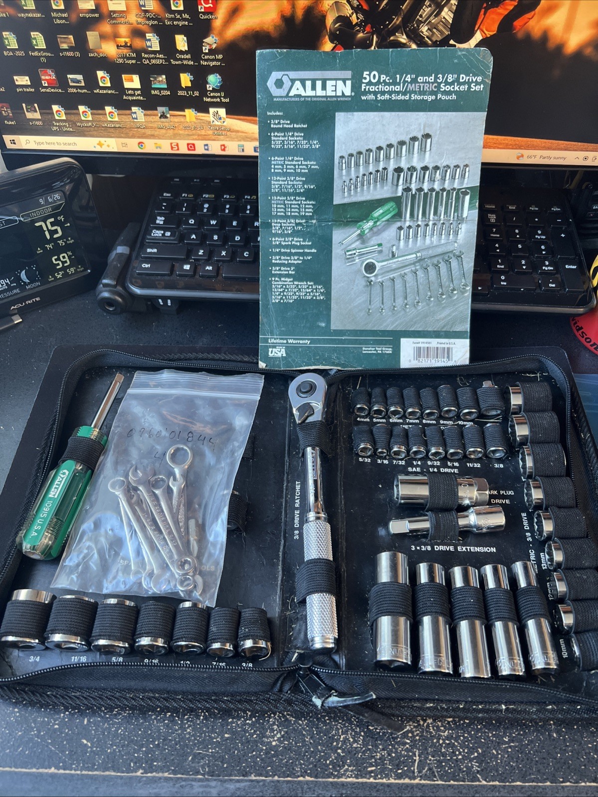Vintage Allen USA Metric SAE Socket Wrench Set 1/4 3/8 Case Ratchet ⭐️🇺🇸
