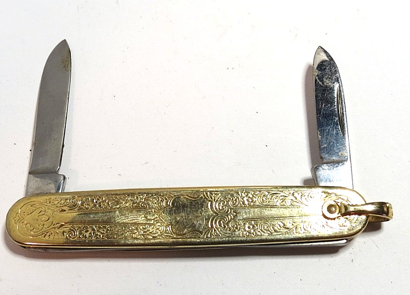VTG 1983 COLIBRI ANVIL USA 2 BLADES GOLD PLATED ENGRAVED FOLDING POCKET KNIFE