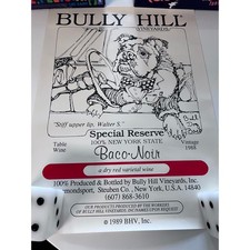 Vintage 1989 Bully Hill Vineyards Baco Noir Wine Poster Bulldog Walter S Taylor picture