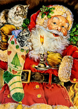 Lot of 12 VTG 1999 CLEO Embossed Christmas Greeting Cards Santa & Cats UNUSED picture