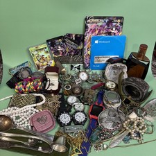 Huge Estate Junk Drawer Jewelry  Treasure Pendant Watches Silverplate Cards picture