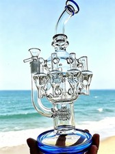 big 12” blue Recycler rig Eight hearts Water pipe Smoking tire bong with 14MM picture