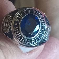Trade Union Solidarity Ring with Blue Stone Commemorative 1935-1985 picture
