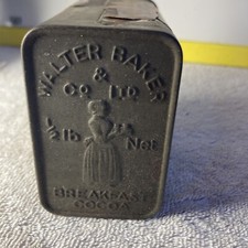 Vintage Metal Walter Baker Breakfast Cocoa Tin Paper Label Embossed picture
