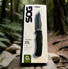 SOG Field Fixed Blade Knife 7Cr17MoV Steel Full Tang w/ Sheath Black TPR 4