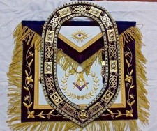 Masonic Regalia Grand Lodge Master Mason Apron Hand Embroidered Wth Chain Collar picture