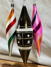 Vintage Poland Austria Glass Candy Stripe Teardrop Christmas Ornaments Lot 3 picture