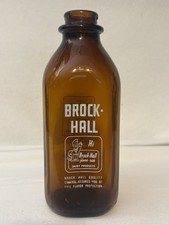 Vintage Brock-Hall Dairy Amber Glass Milk Bottle One Quart Hamden CT MINT Cond picture