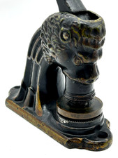 Antique 1876 Cast Iron Lion Head Stamp Seal Press Locust Point Grange picture