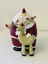 Demdaco Chubby Red & White Faux Paper Mache Santa Claus & Reindeer  Beaded picture