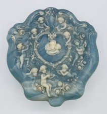 Vintage Genuine Incolay Stone Blue Cherub Jewelry Box 1973 Octogon Shape RARE picture