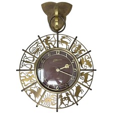 Vtg MCM Atlanta Wall Clock Zodiac Brass 7 Jewel F. Mauthe Germany FOR REPAIR picture