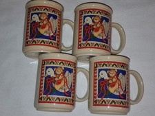 Vintage 1984 Enesco Lucy & Me Christmas Mugs Set of 4 Teddy Bear & Goose Boxed picture