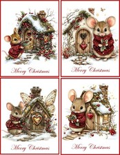8 assorted Christmas Mice Vintage glossy folded blank card red envelopes picture