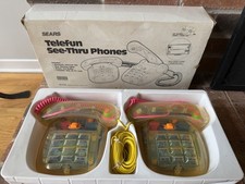 Vtg Telephone Sears Box Set Lot Telefun Clear Phone Retro See Through Colorful picture