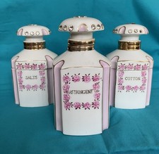 1956 Lefton Jeweled Vanity Set Cotton Astringent Salts set of 3 Hand Painted picture