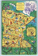 1949 Pictorial Mileage Map Minnesota Hotel Francis Minneapolis Minnesota Postcar picture