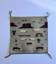 Antique, Native American Indian, Navajo, Hand Woven, Wool,  Pictorial Rug picture