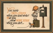 Philatelist Girl Mailbox Arts & Crafts Style c1910-1920s Vintage Postcard picture