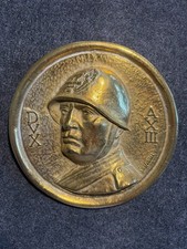 Pair of bronze plates with bas-relief Mussolini WWII picture