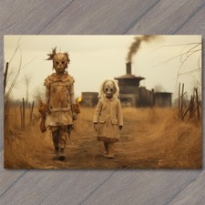 POSTCARD Bad Kids Fire Weird Creepy Vibe Wild Masks Cult House Strange Unusual picture