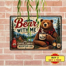 Cozy Cabin Wilderness Bear Mountain Silhouette Art Vintage Metal Sign 8x12 picture