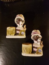 Pair of Vintage Jasco Tawny Tots Candle Holder African American Girl 1979 Hand picture