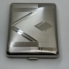 VTG German Silver-Plated Cigarette Case Art Deco, Guilloché Cut, Geometric 4.25” picture
