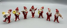 Antique German Bisque Miniature Figurines Red Santa Elf Elves 7 Piece Band picture