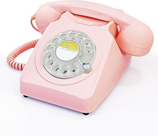 Pink Retro Rotary Landline Phone, 1960S Vintage Rotary Dial Telephone Old picture