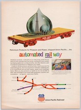 1965 Union Pacific Railroad Flat Car Vintage Print Ad Surrealist Art Route Map picture