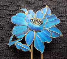Chinese kingfisher feather hair pin tfloral and leaf design NO US IMPORT FEES picture